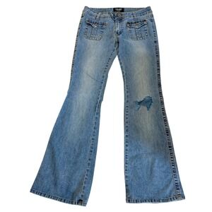 Vintage Angels Jeans Y2K Low Rise Flare Leg Light Wash Distressed Blue Size 11